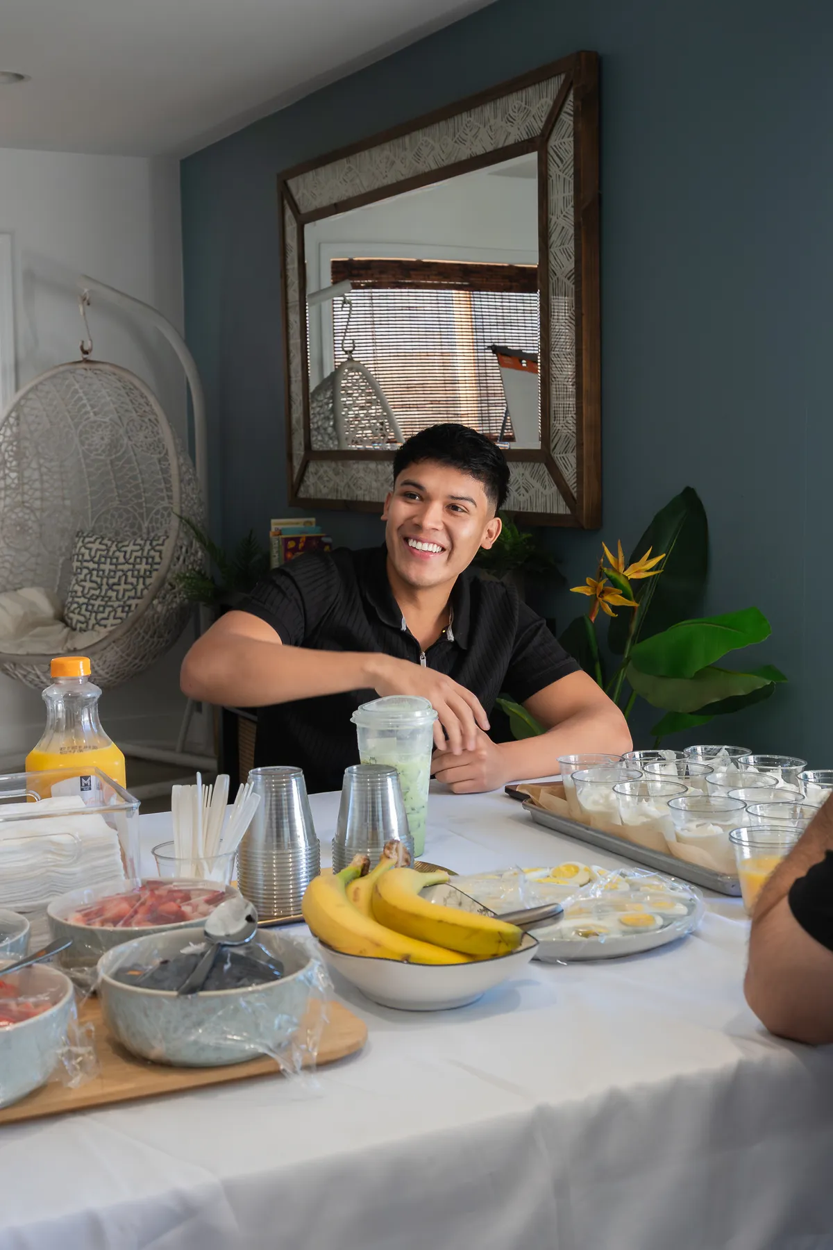 Eliam at the catered breakfast — connection mixer
